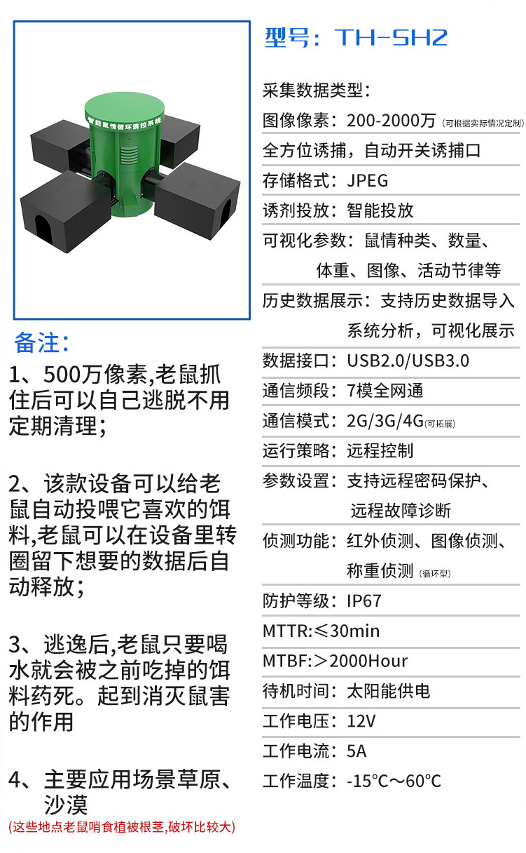 草原鼠害智能監測設備技術參數